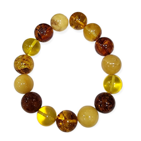 Bracelet Ambre Baltique Multicolore Pierres Rondes 12mm