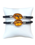 Bracelet Ambre Baltique Cuir Tressé