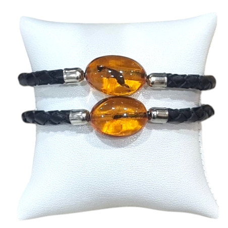 Bracelet Ambre Baltique Cuir Tressé