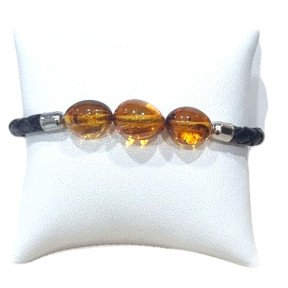 Bracelet Ambre Baltique Cuir Tressé