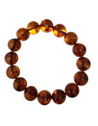 Bracelet Ambre Baltique Cognac Pierres Rondes 12mm