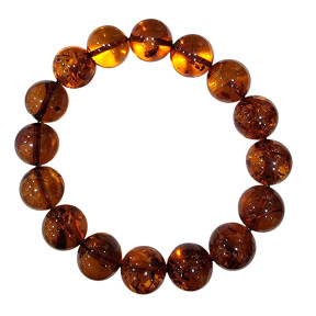 Bracelet Ambre Baltique Cognac Pierres Rondes 12mm