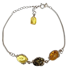 Bracelet Ambre Baltique et Vert Argent 925 avec Fermoir