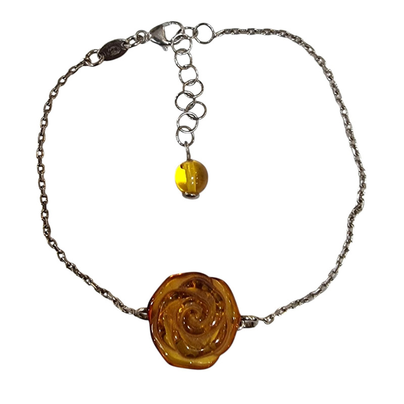 Bracelet Ambre Baltique Fleur Argent 925 avec Fermoir
