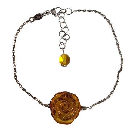 Bracelet Ambre Baltique Fleur Argent 925 avec Fermoir