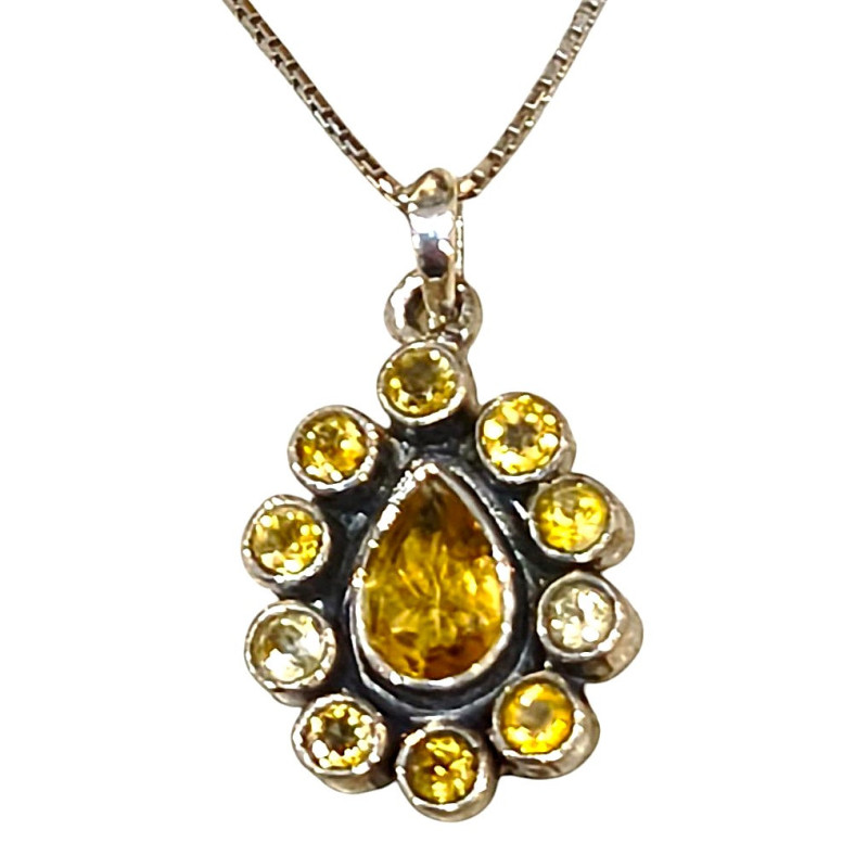 Pendentif Citrine avec Chaine Argent 925
