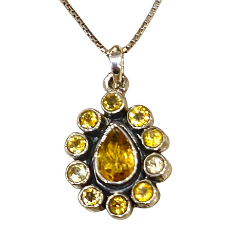 Pendentif Citrine avec Chaine Argent 925