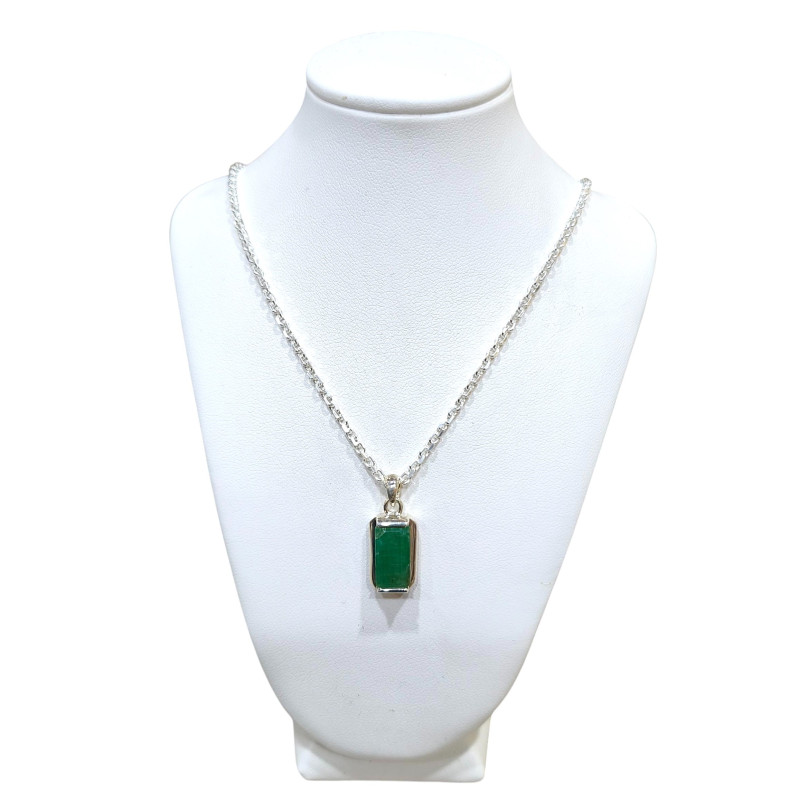 Pendentif Emeraude Rectangulaire avec Chaine Argent 925