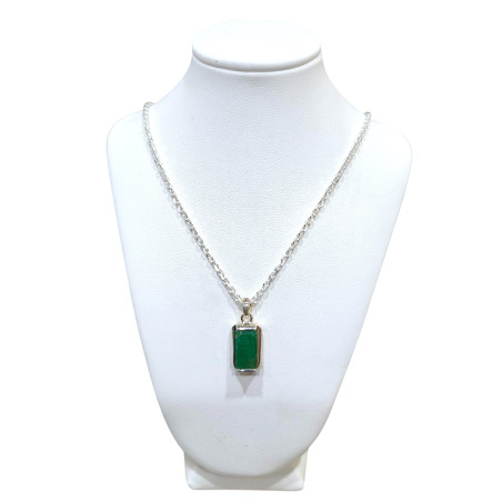 Pendentif Emeraude Rectangulaire avec Chaine Argent 925