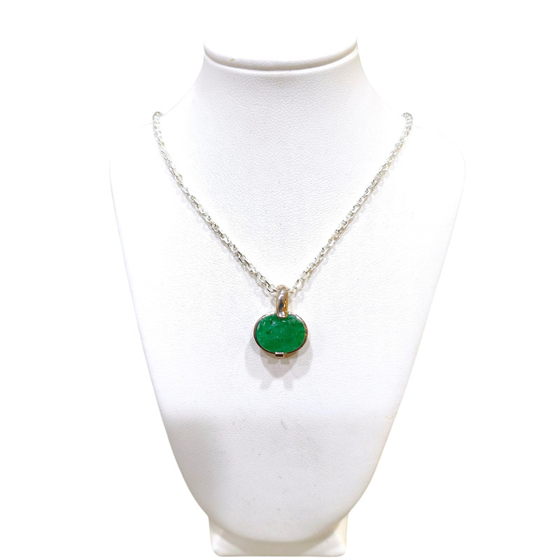 Pendentif Emeraude Ovale avec Chaine Argent 925