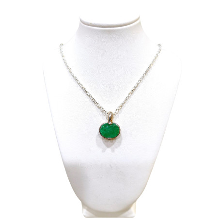 Pendentif Emeraude Ovale avec Chaine Argent 925
