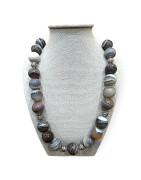 Collier Agate Botswana avec Inserts et Fermoir Acier Inox