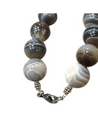 Collier Agate Botswana avec Inserts et Fermoir Acier Inox