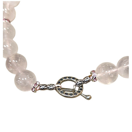 Collier Quartz Rose avec Inserts Swarovski et Fermoir Acier Inox