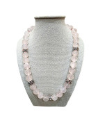 Collier Quartz Rose avec Inserts Swarovski et Fermoir Acier Inox