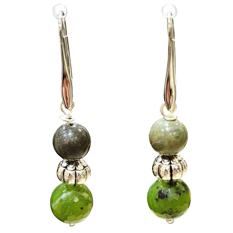 Boucles Stichtite et Jade Néphrite avec Inserts Acier Inox
