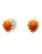 Boucles Corail et Perles Culture Argent 925 Plaqué Or