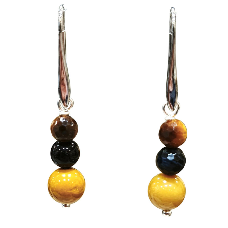 Boucles Œil de Tigre Facettés Œil de Faucon et Jaspe Jaune