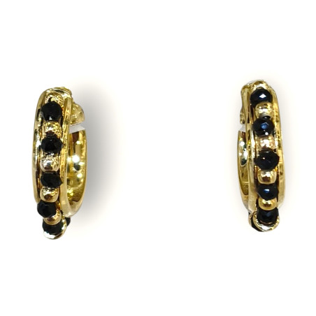 Boucles Onyx Facettées Argent 925 Plaqué Or