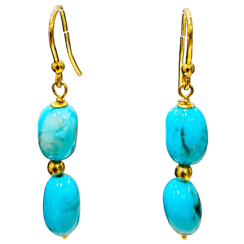 Boucles Turquoise Argent 925 Plaqué Or