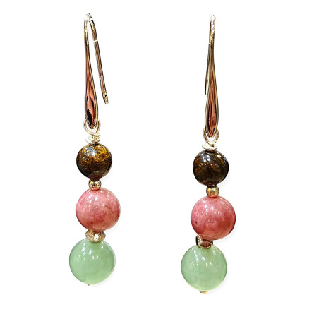 Boucles Bronzite Rhodochrosite et Aventurine Verte