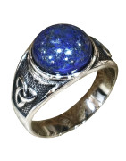 Bague Lapis-lazuli Cabochon Type Chevalière Triskèle Acier Inox