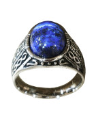 Bague Lapis-lazuli Cabochon Type Chevalière Acier Inox