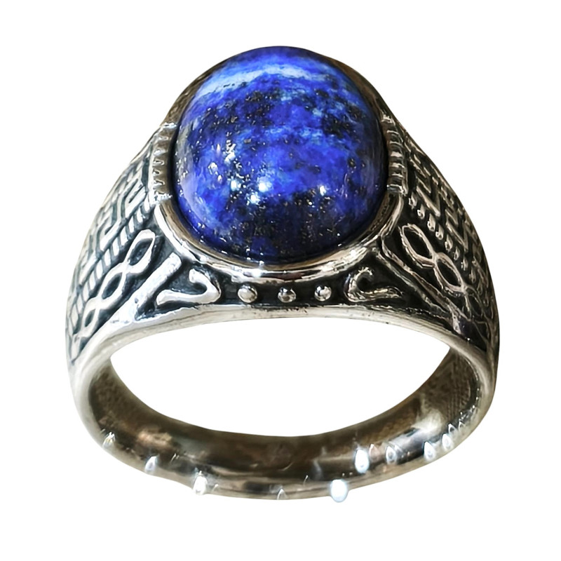 Bague Lapis-lazuli Cabochon Type Chevalière Acier Inox