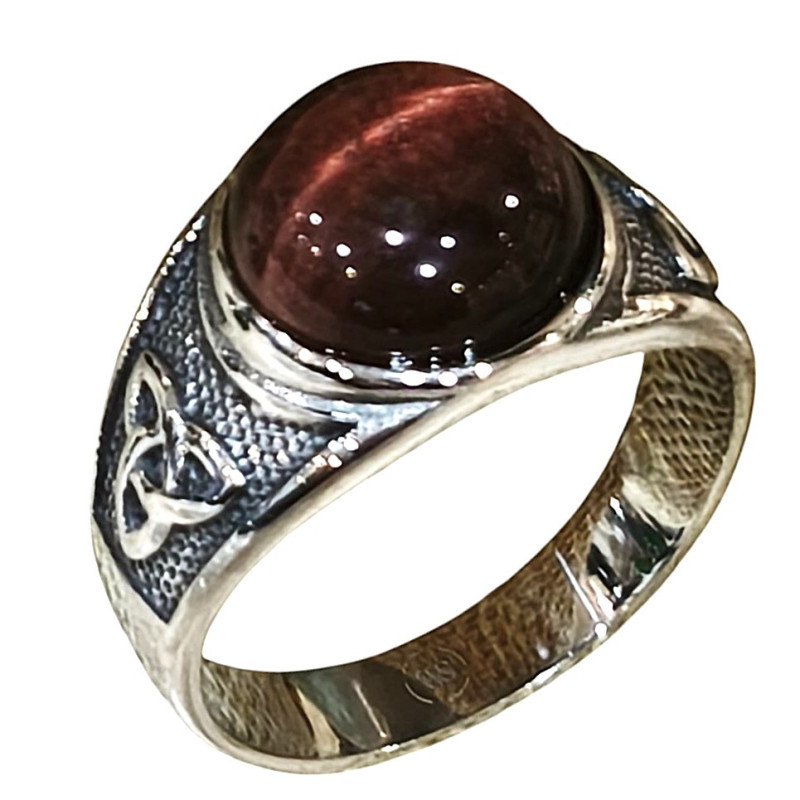 Bague Œil de Taureau Cabochon Type Chevalière Triskèle Acier Inox