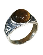 Bague Œil de Tigre Cabochon Type Chevalière Triskèle Acier Inox