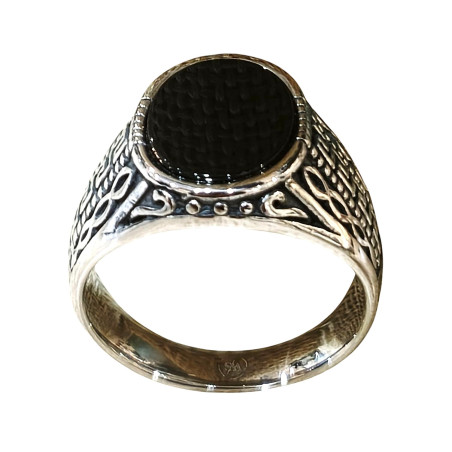 Bague Onyx Plate Type Chevalière Acier Inox