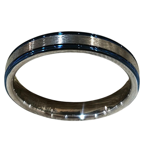 Anneau Acier Brossé et Titane Bleu