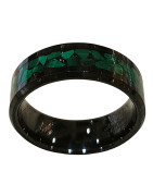 Anneau Malachite Tungstène Noir Largeur 8mm