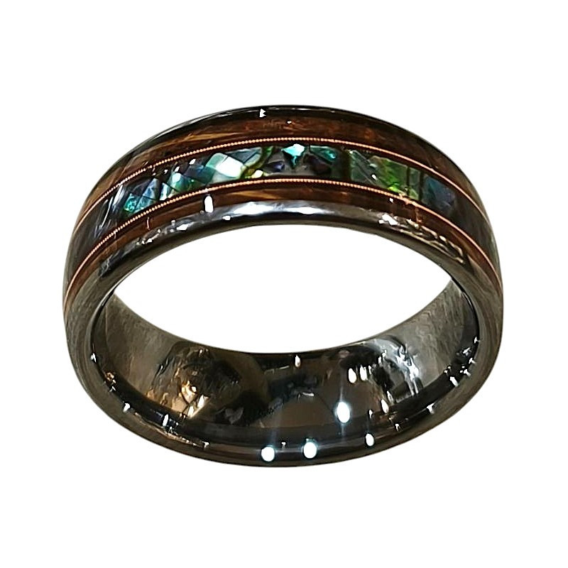 Anneau Nacre Abalone et Bois Tungstène Largeur 8mm