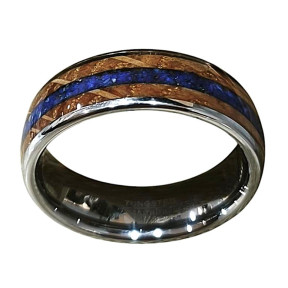 Anneau Lapis-lazuli et Bois Tungstène Largeur 8mm