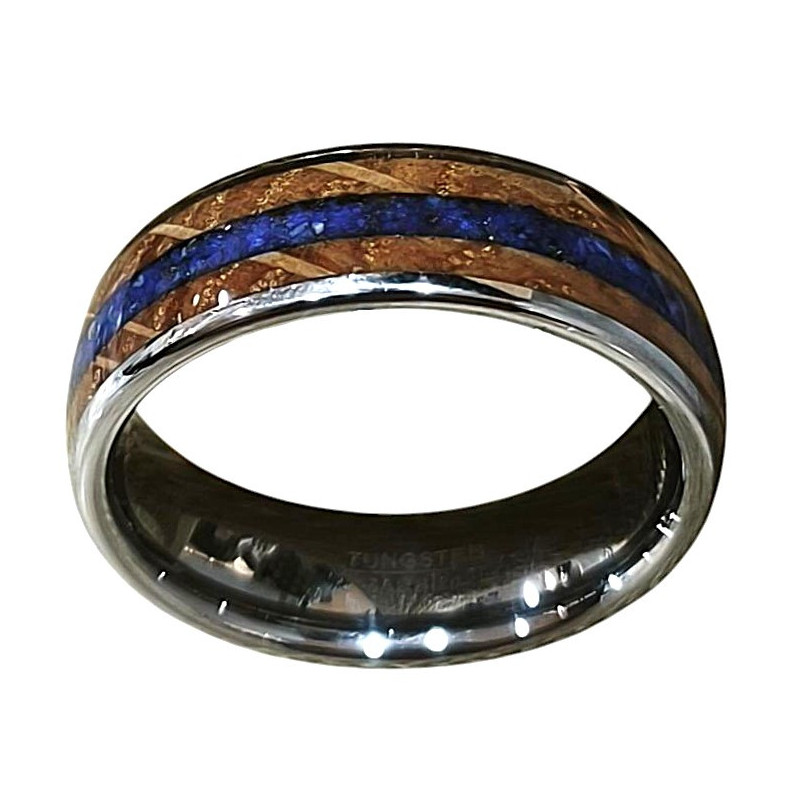 Anneau Lapis-lazuli et Bois Tungstène Largeur 8mm