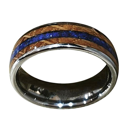Anneau Lapis-lazuli et Bois Tungstène Largeur 8mm