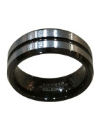 Anneau Tungstène Noir et Acier Largeur 8mm