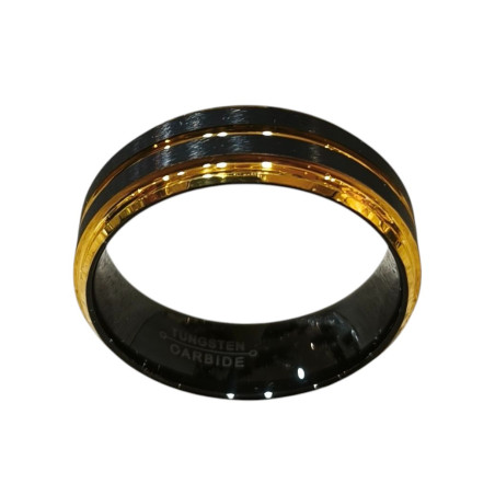 Anneau Tungstène Noire et Plaqué Or Largeur 8mm