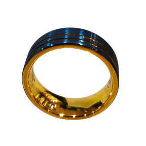 Anneau Tungstène Plaqué Or et Bleu Largeur 8mm