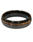 Anneau Tungstène Acier et Noir Liseré Plaqué Or Rose Largeur 4mm Taille 60