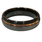 Anneau Tungstène Acier et Noir Liseré Plaqué Or Rose Largeur 4mm Taille 60