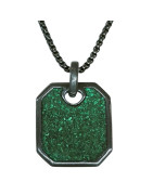Pendentif Malachite Rectangulaire 23x20mm Acier Noir avec Chaîne 45 + 10cm