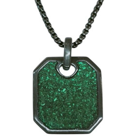 Pendentif Malachite Rectangulaire 23x20mm Acier Noir avec Chaîne 45 + 10cm