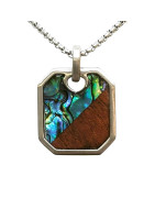 Pendentif Nacre Abalone et Bois Rectangulaire 23x20mm avec Chaîne 45 + 10cm Acier