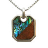Pendentif Nacre Abalone et Bois Rectangulaire 23x20mm avec Chaîne 45 + 10cm Acier