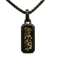 Pendentif Acier Noir 19x10mm Imitation Feuilles d'Or Incrustées avec Chaîne 45 + 10cm