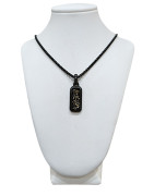 Pendentif Acier Noir 19x10mm Imitation Feuilles d'Or Incrustées avec Chaîne 45 + 10cm