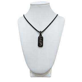 Pendentif Acier Noir 19x10mm Imitation Feuilles d'Or Incrustées avec Chaîne 45 + 10cm