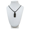 Pendentif Acier Noir 19x10mm Imitation Feuilles d'Or Incrustées avec Chaîne 45 + 10cm